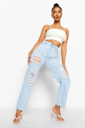 Acid Wash Extreme Knee Rip Boyfriend Jeans