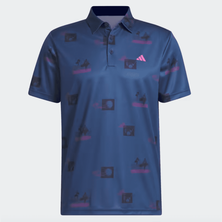 Adidas Allover-Print Golf Polo Shirt - Navy