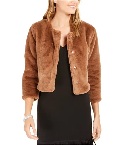 Adrianna Papell Womens Faux Fur Bolero Jacket