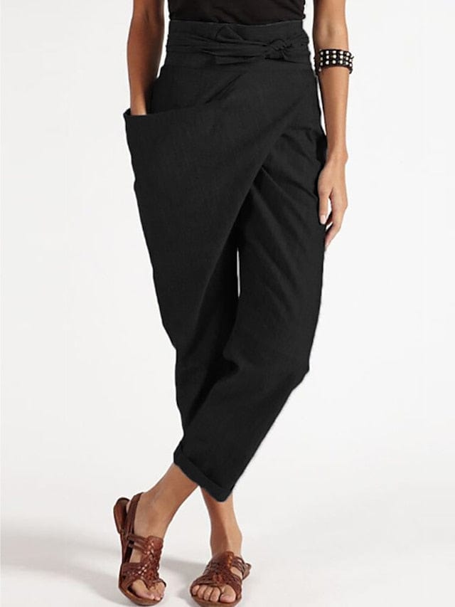 Ankle-Length Cotton Blend Dress Pants for Women's Casual and Work Wear