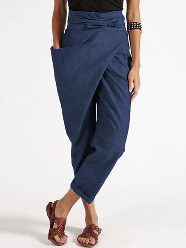 Ankle-Length Cotton Blend Dress Pants for Women's Casual and Work Wear