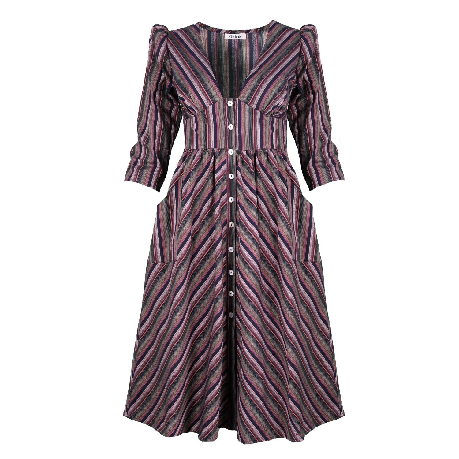 Antonia Dress / Plum Woven Stripe Cotton