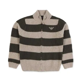 Armani Junior Striped Military Lupetto Cardigan For Child And Teen