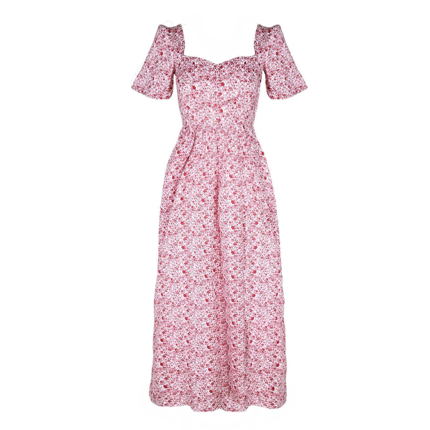 Beatrice Maxi Dress With Sweetheart Neckline / Pink + Milkly White Liberty Floral Cotton