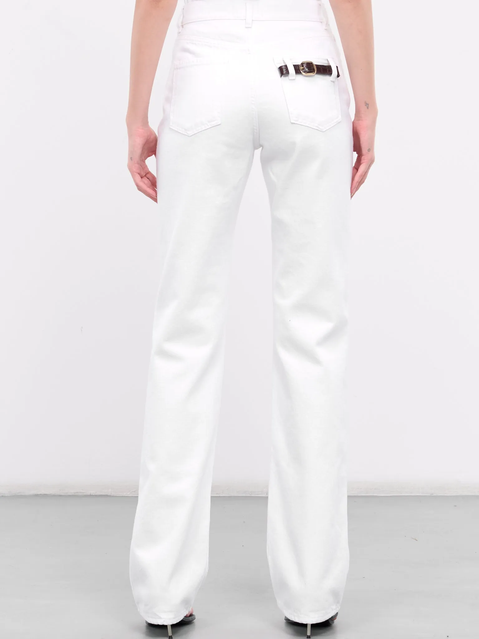 Belted Pocket Jeans (COPP78251-WHITE)