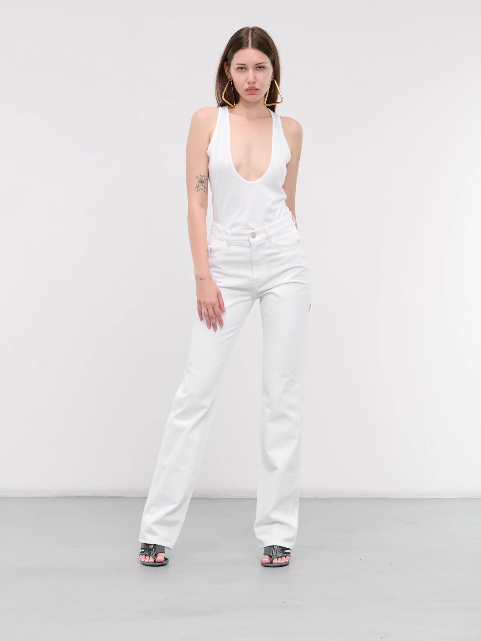 Belted Pocket Jeans (COPP78251-WHITE)