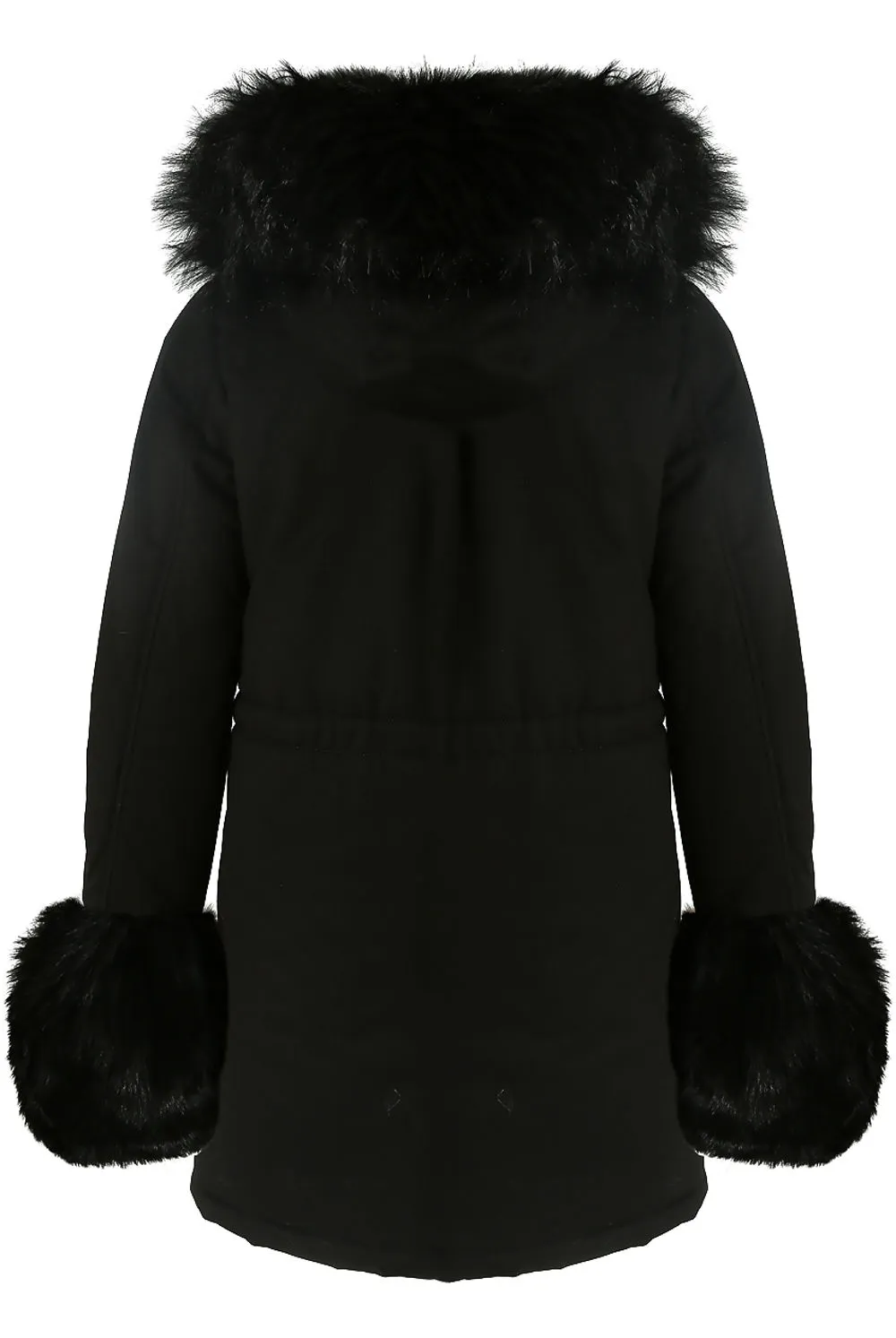 Black Parka Coat with Faux Fur Hood