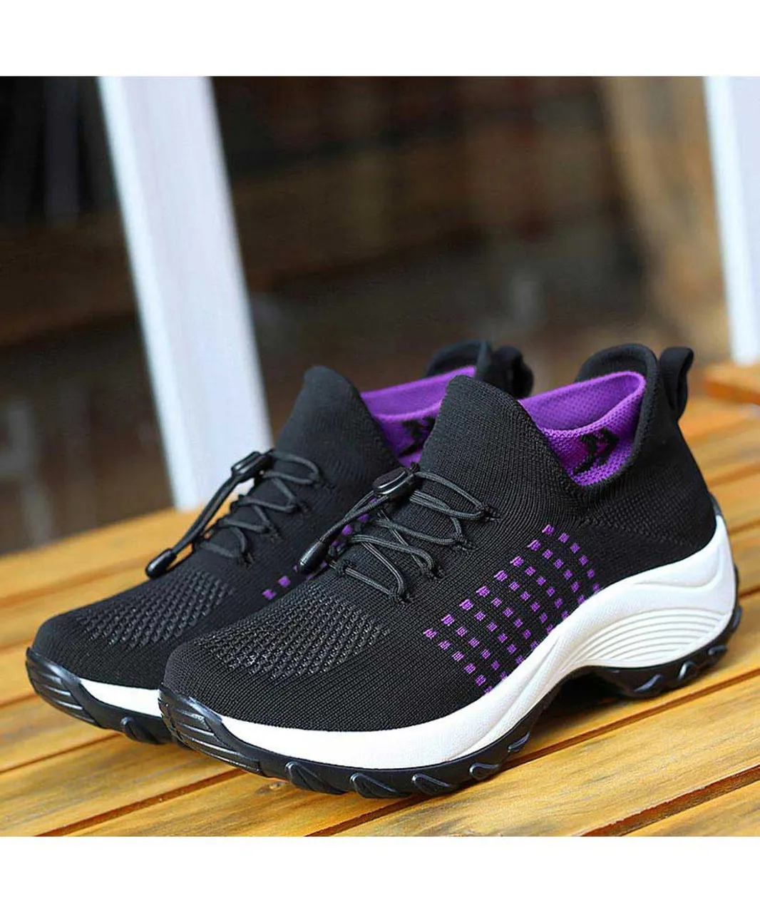 Black pattern double rocker bottom shoe sneaker