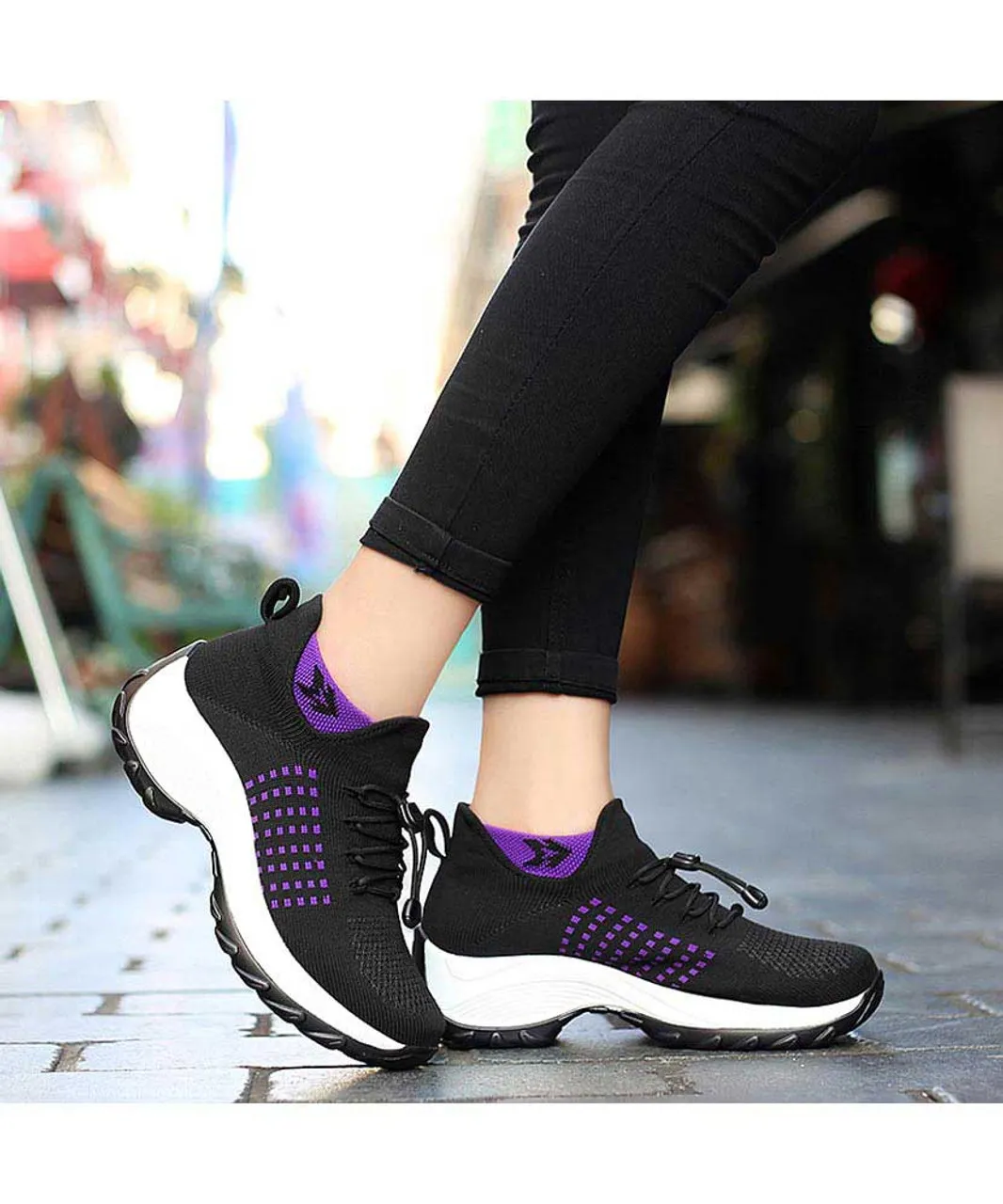 Black pattern double rocker bottom shoe sneaker