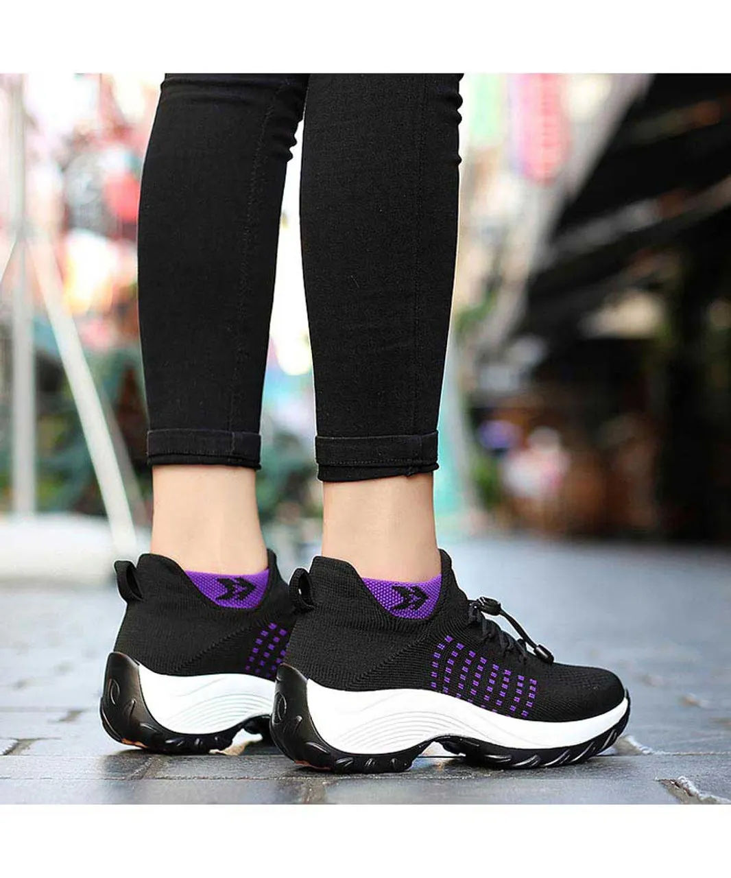 Black pattern double rocker bottom shoe sneaker