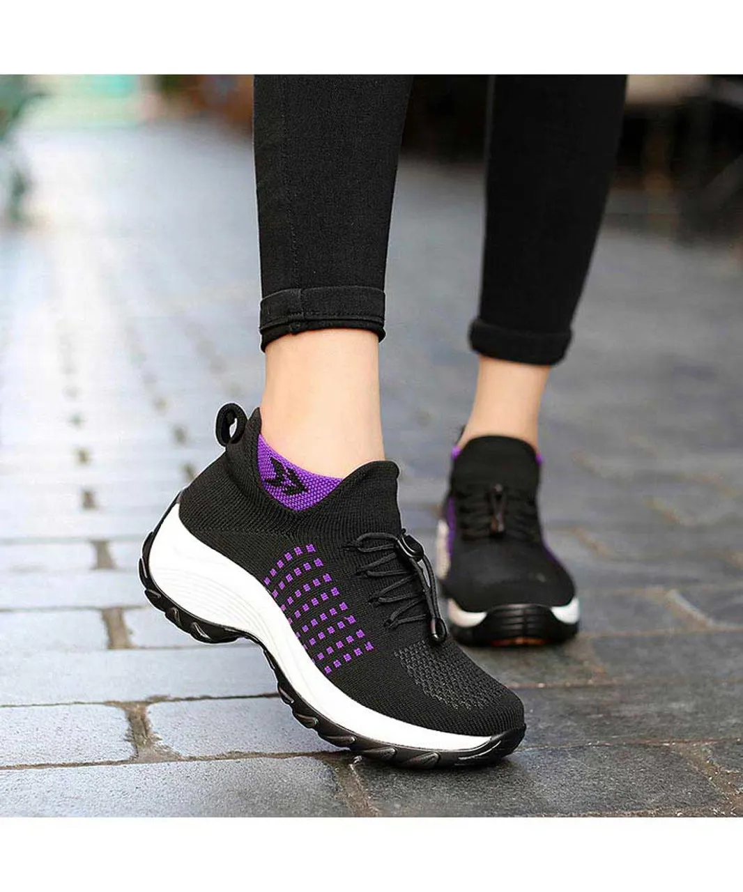 Black pattern double rocker bottom shoe sneaker