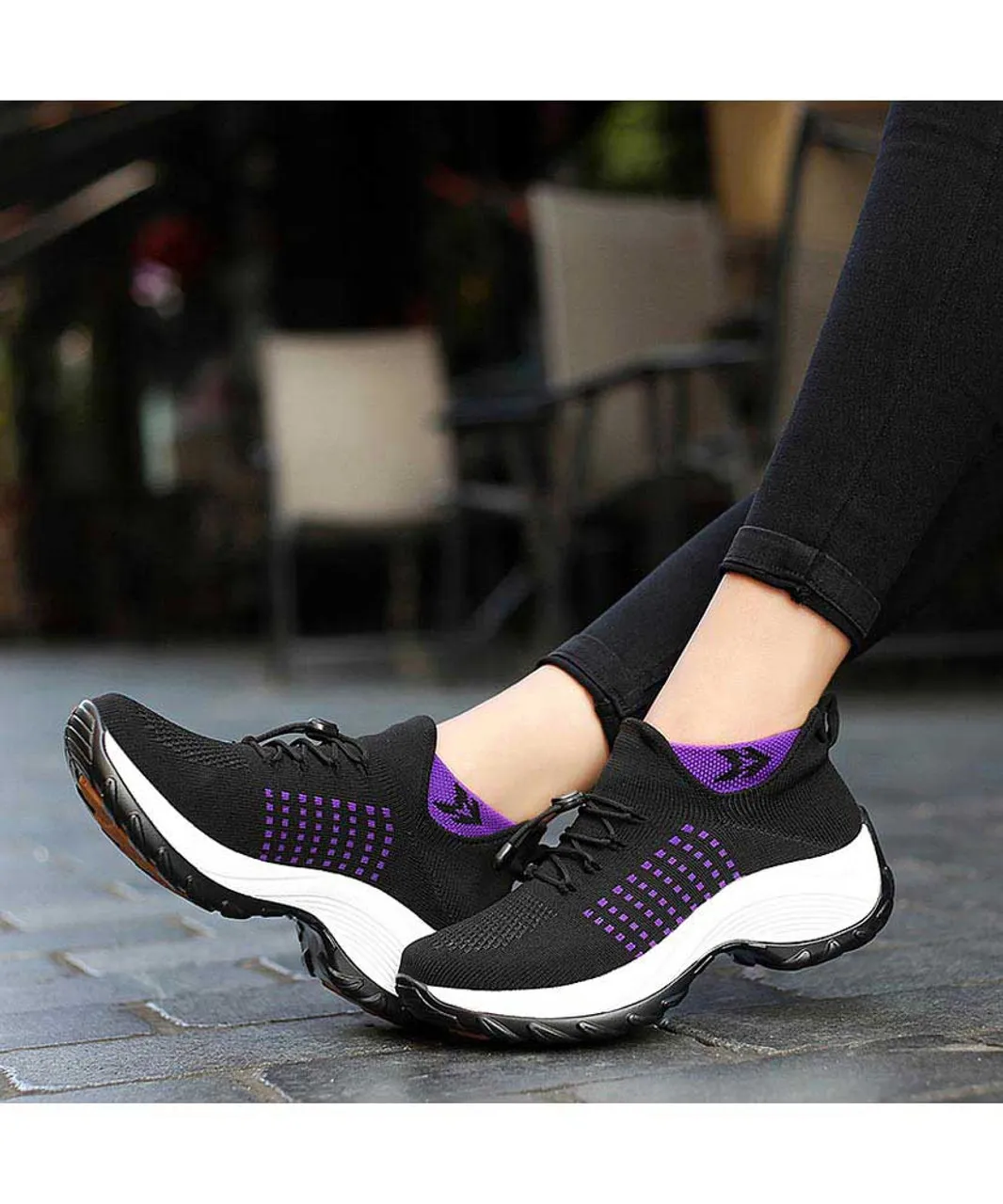 Black pattern double rocker bottom shoe sneaker