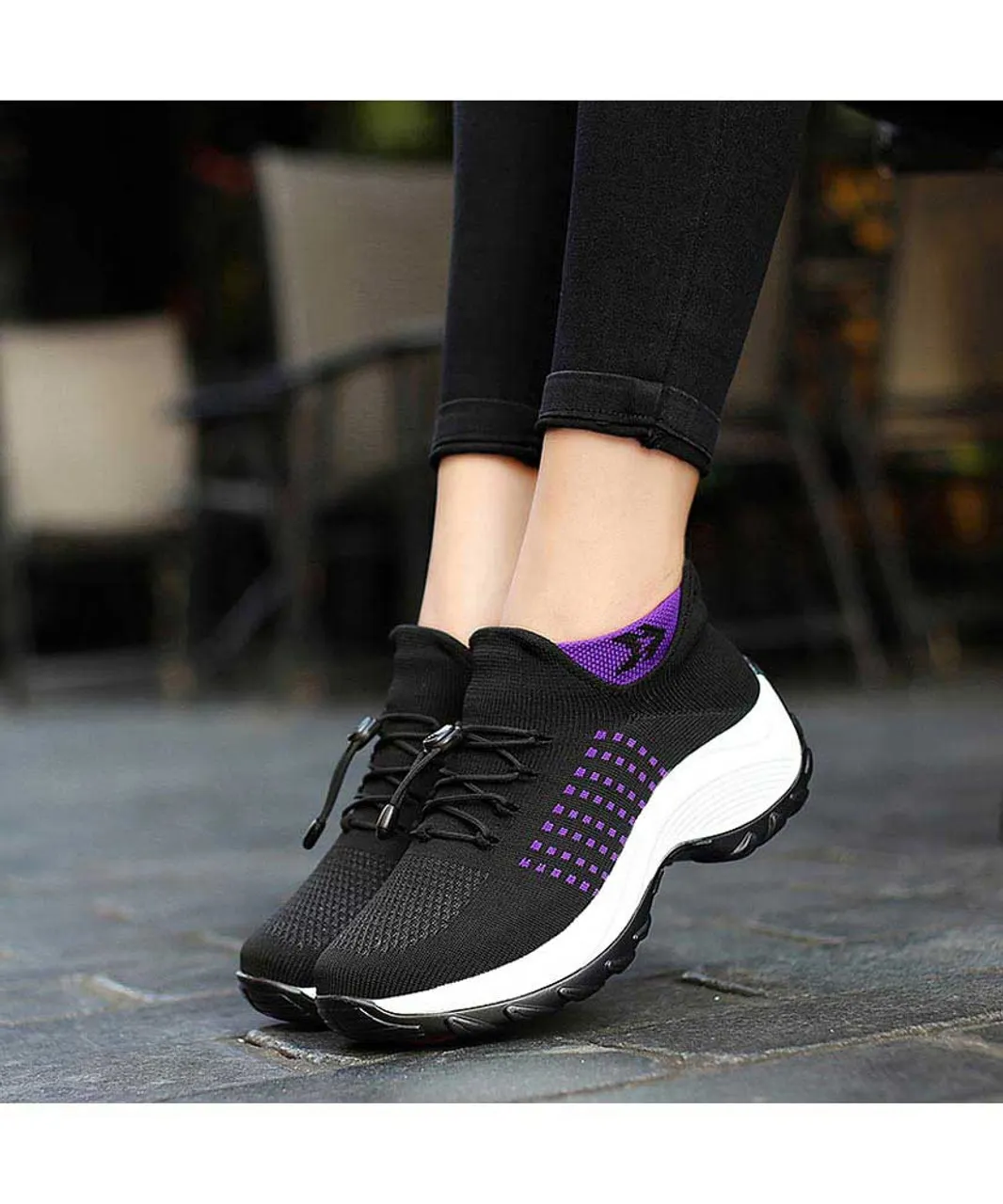 Black pattern double rocker bottom shoe sneaker