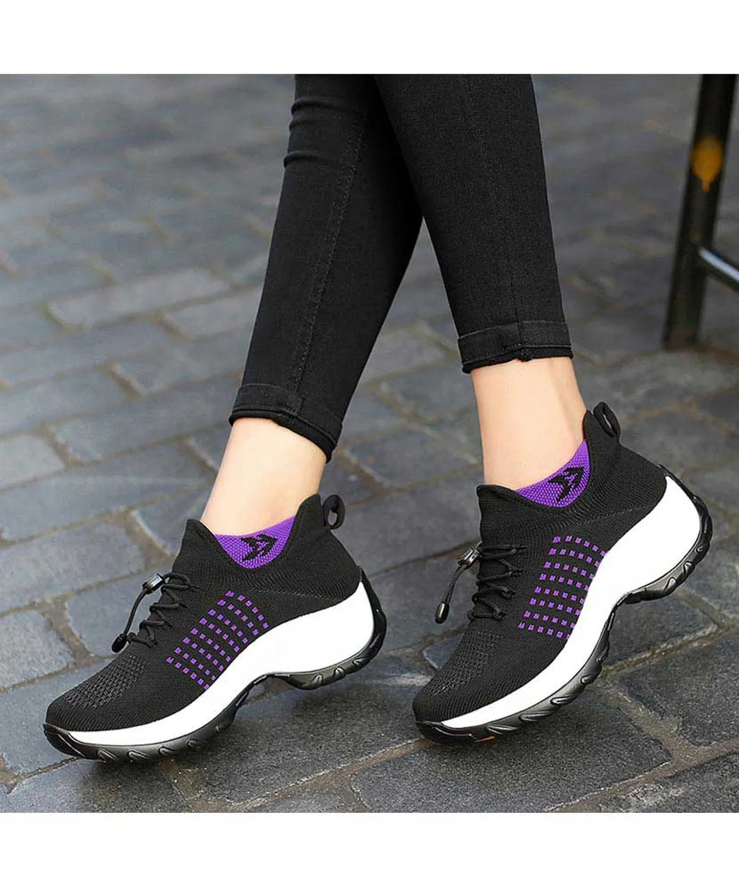 Black pattern double rocker bottom shoe sneaker