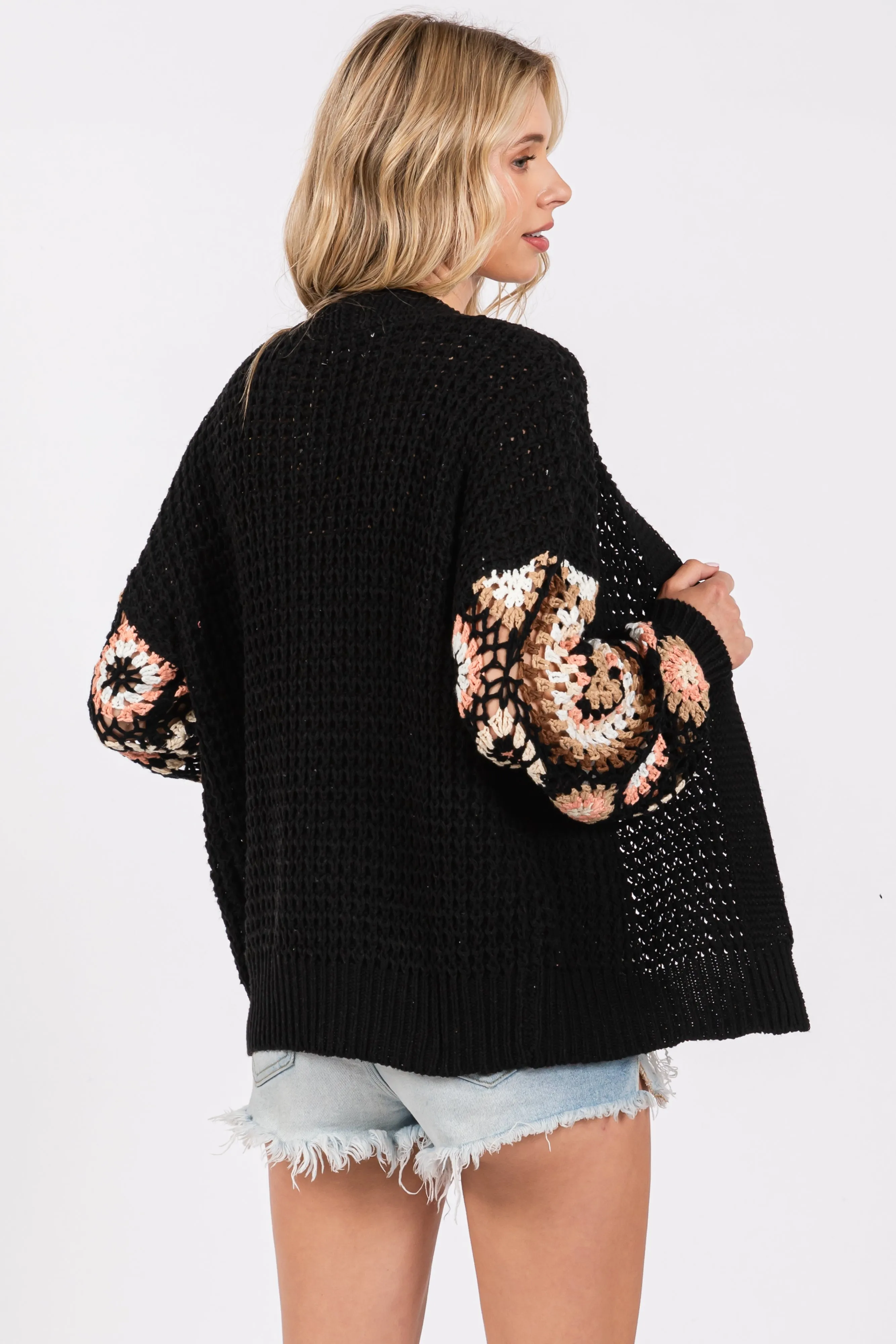 Black Sleeve Crochet Cardigan