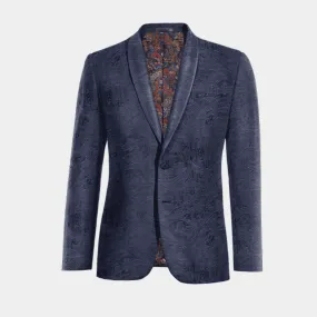  Blazer azul marino de terciopelo paisley solapa redonda