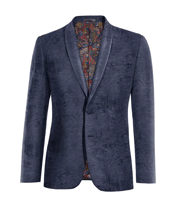  Blazer azul marino de terciopelo paisley solapa redonda