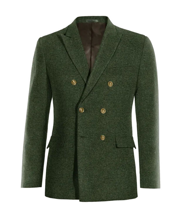  Blazer cruzada verde bosque de tweed herringbone