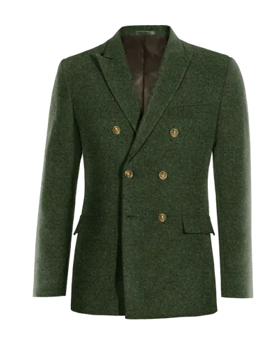  Blazer cruzada verde bosque de tweed herringbone