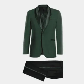  Blazer Esmoquin verde bosque con solapa en negro esencial y pantalón negro