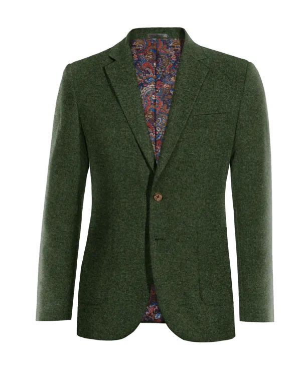  Blazer verde bosque de tweed herringbone slim fit