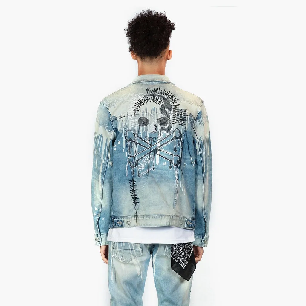 Bleunoir Skull Embroidered Jean Jacket - Aster Blue