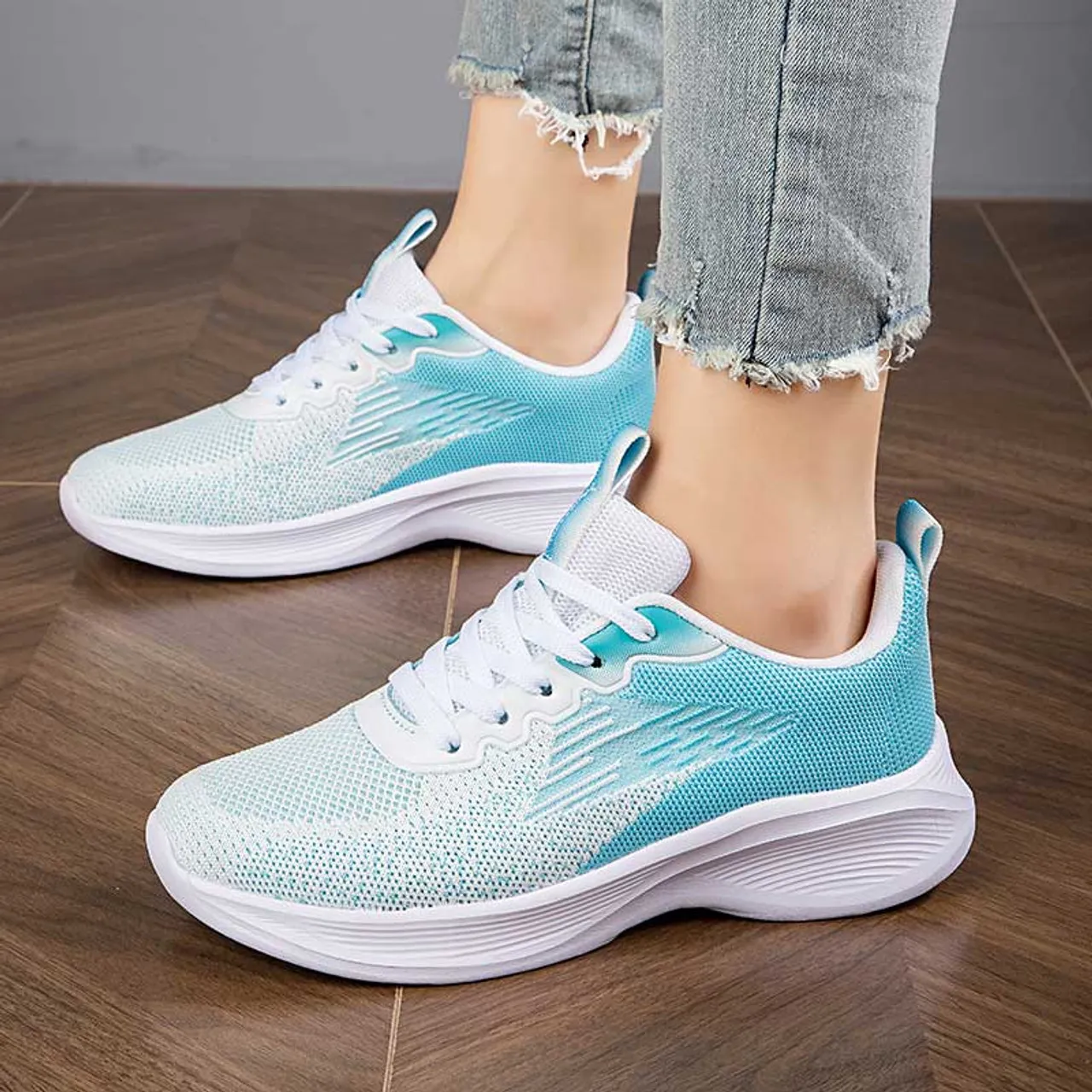 Blue flyknit stripe texture casual shoe sneaker 2947