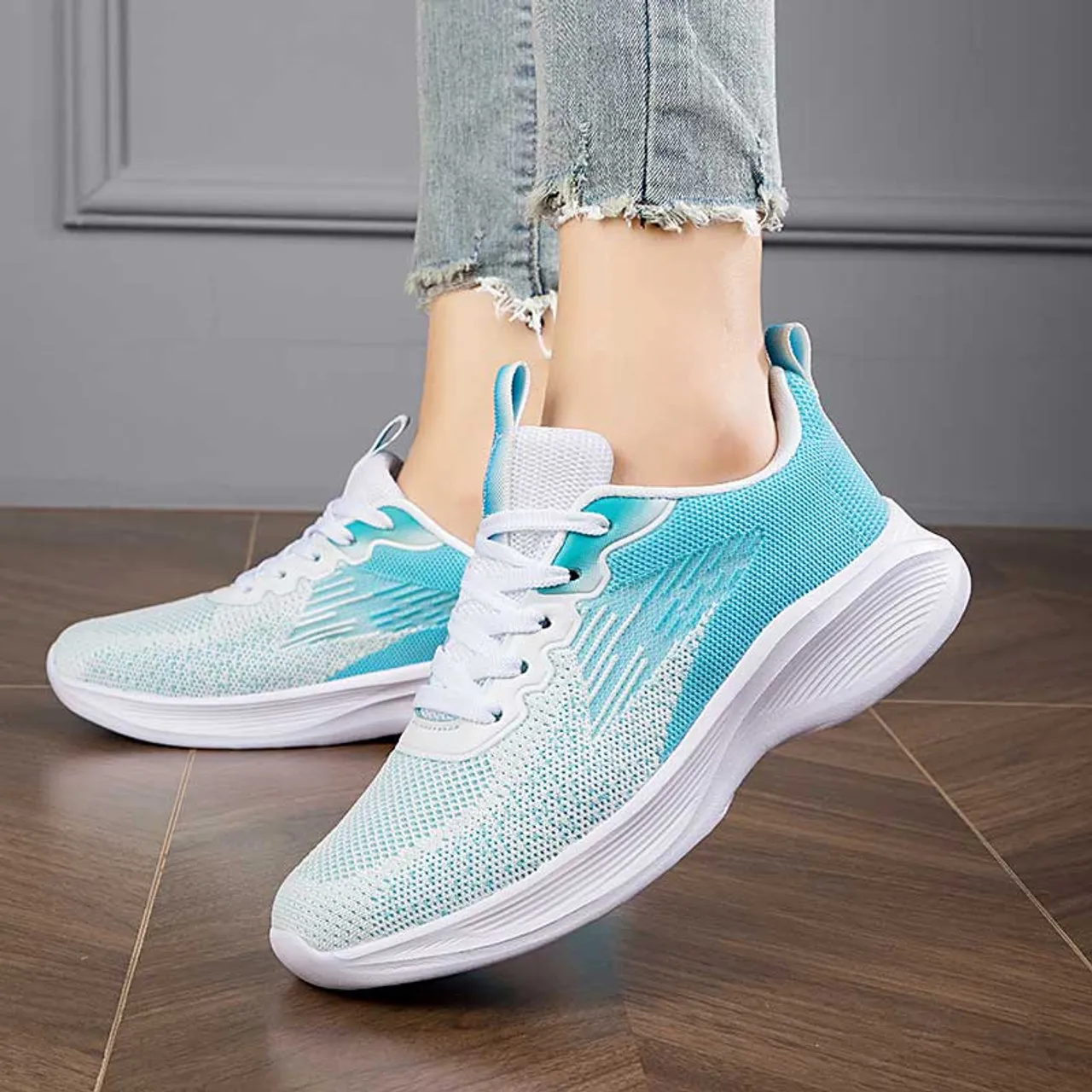 Blue flyknit stripe texture casual shoe sneaker 2947