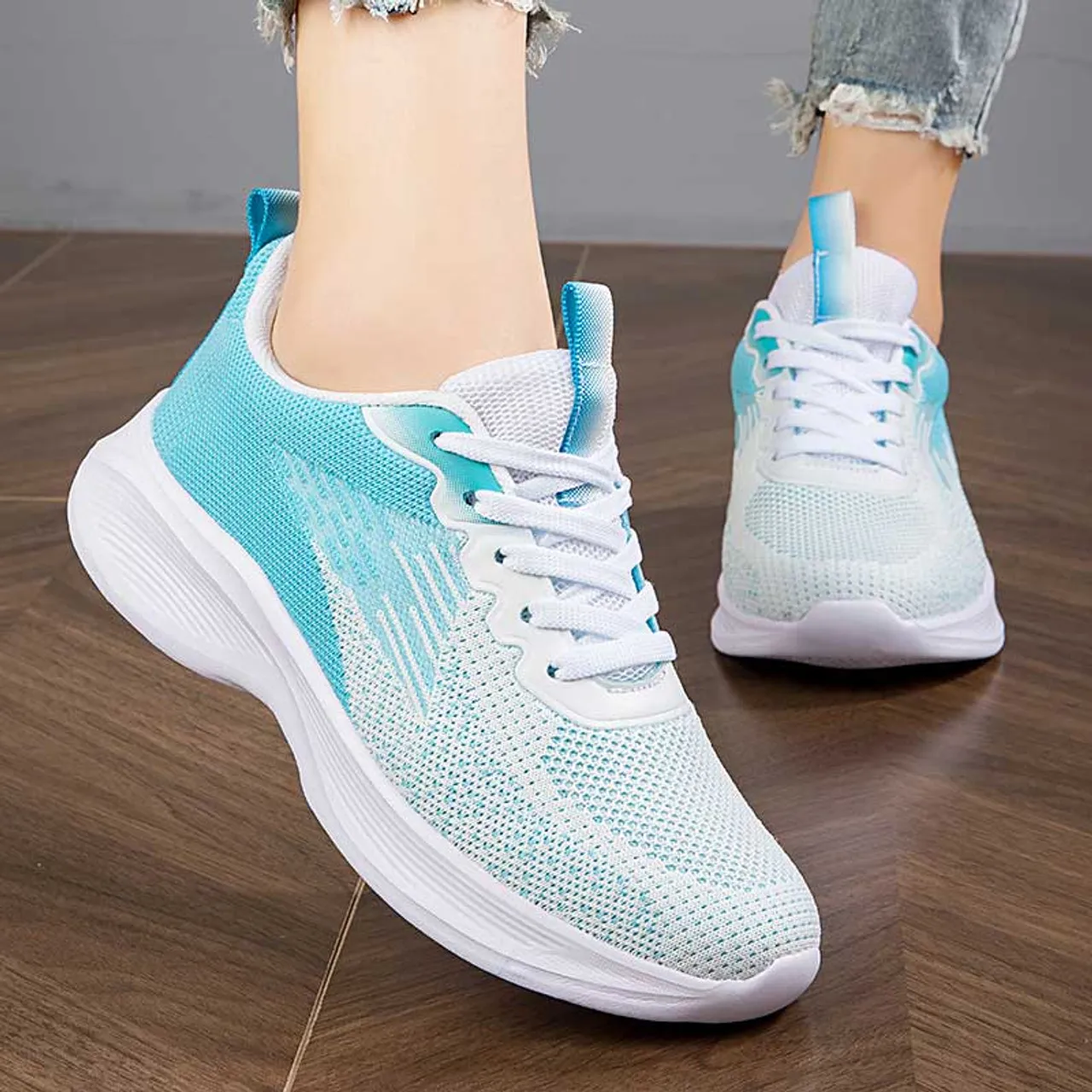 Blue flyknit stripe texture casual shoe sneaker 2947