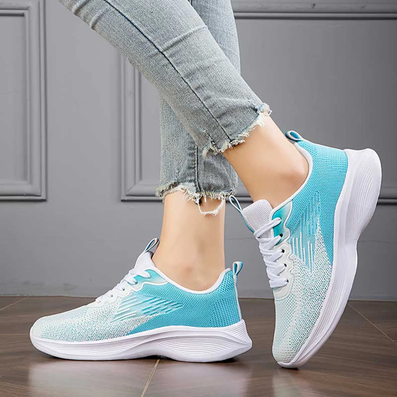 Blue flyknit stripe texture casual shoe sneaker 2947