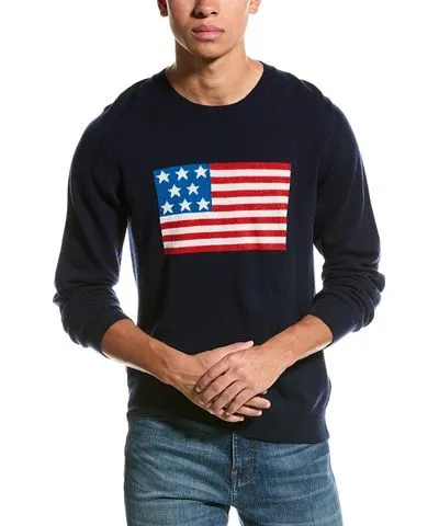 Brodie Cashmere Wool & Cashmere-Blend American Flag Crewneck Sweater