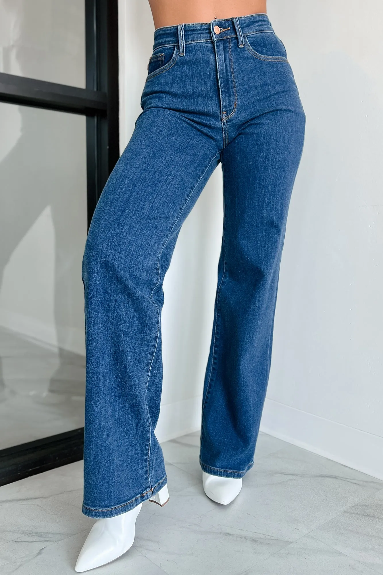 Cedric High Rise Wide Leg Judy Blue Jeans (Dark)