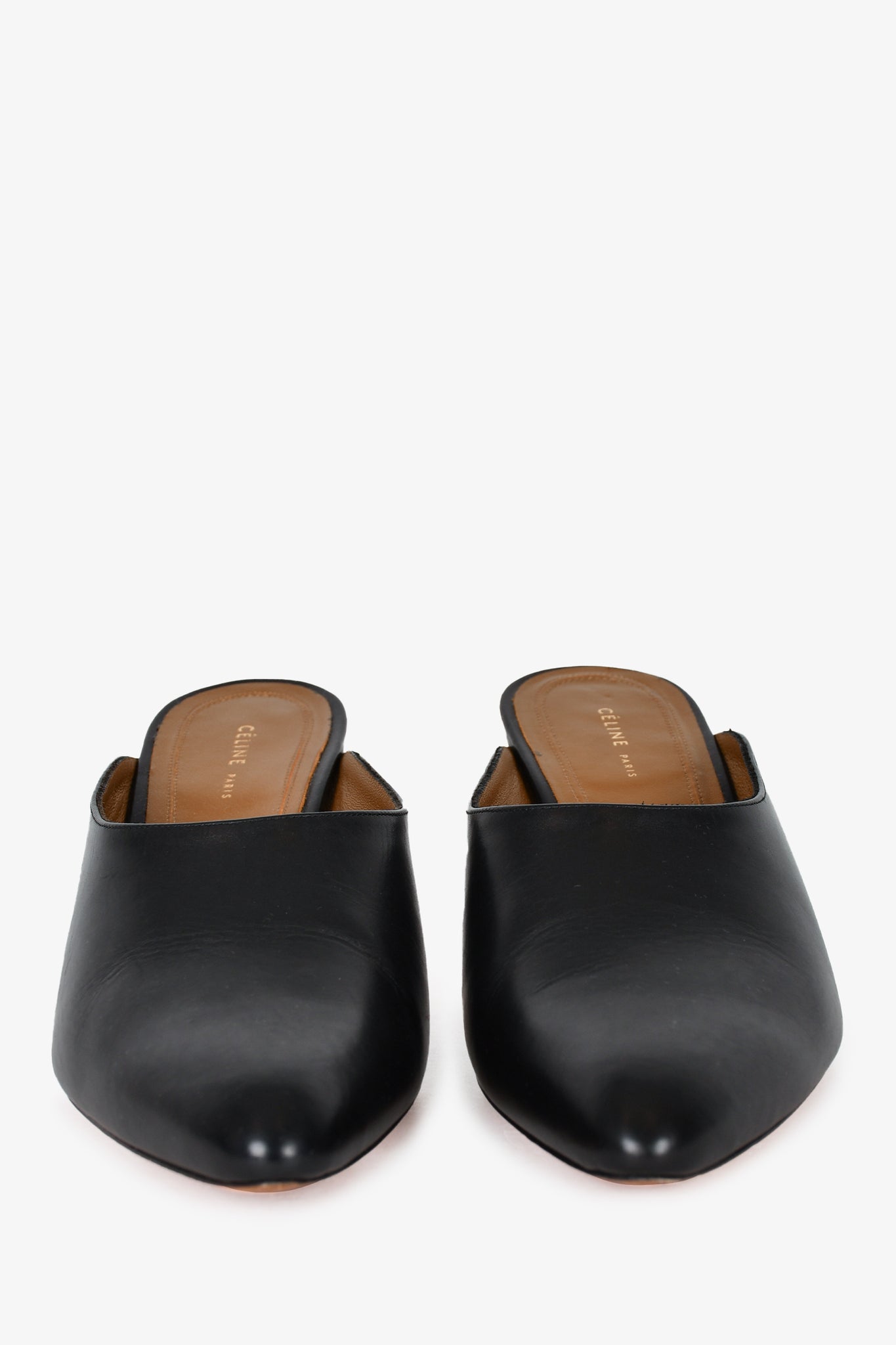 Celine Black Leather Cone Heel Mules Size 35.5