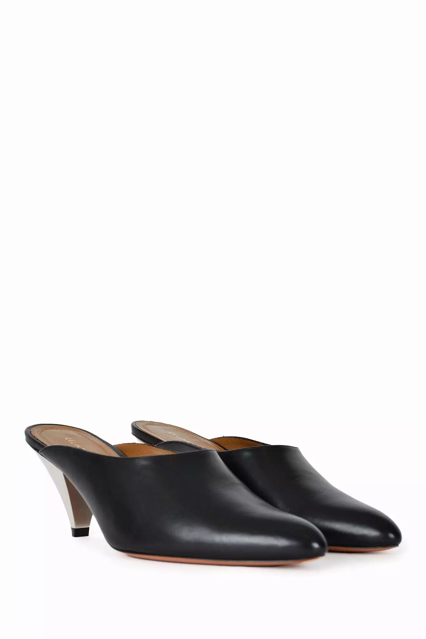 Celine Black Leather Cone Heel Mules Size 35.5