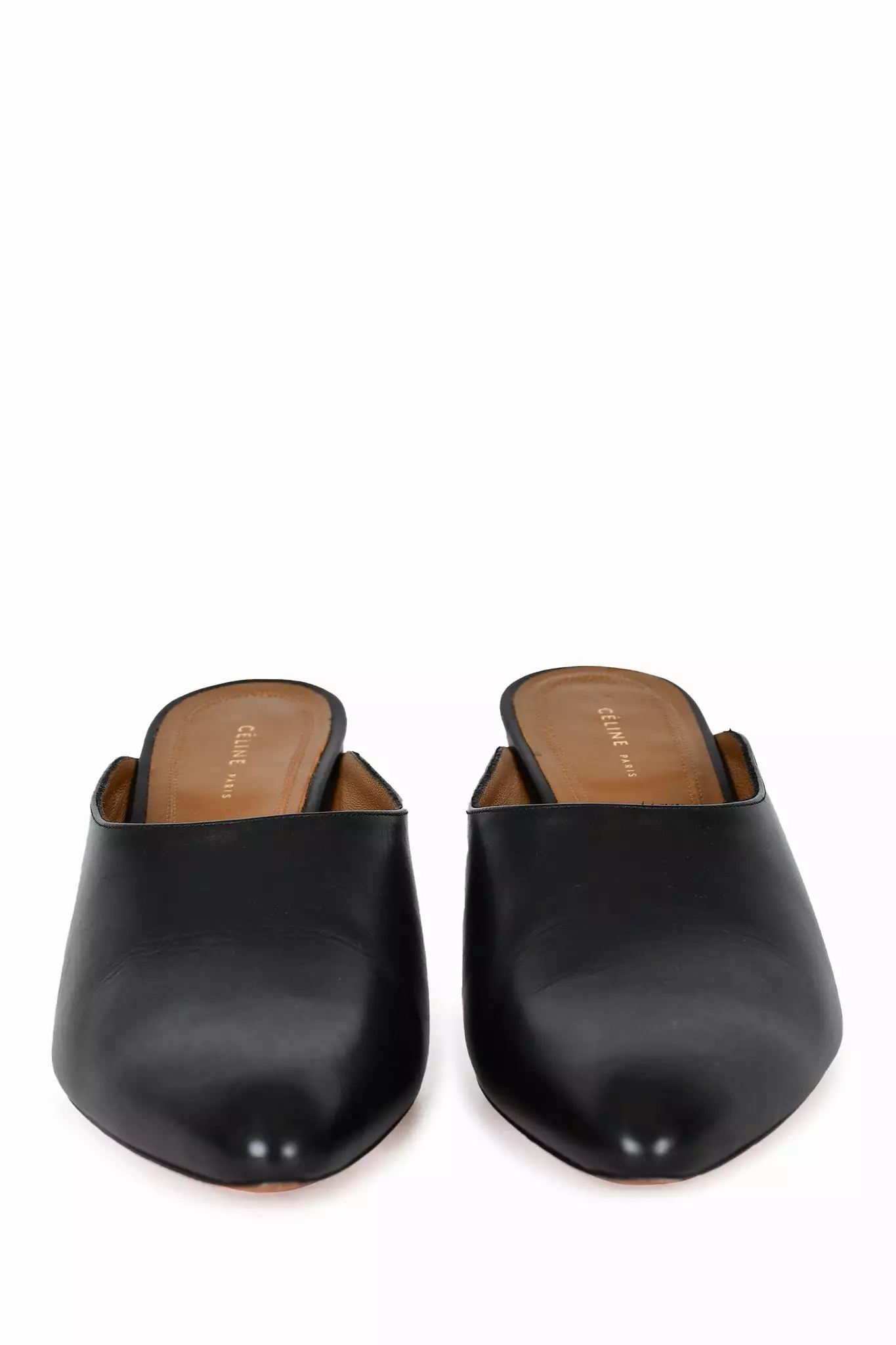 Celine Black Leather Cone Heel Mules Size 35.5