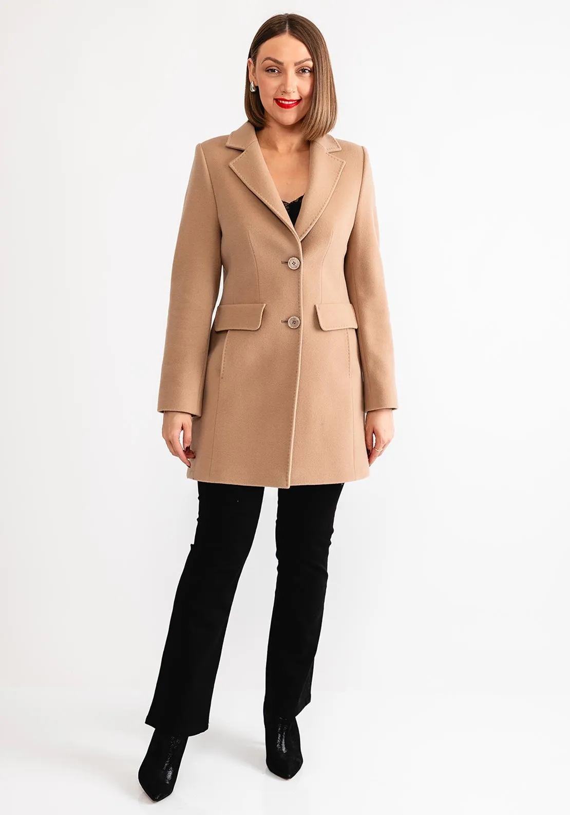 Christina Felix Classic Tailored Wool and Cashmere Blend Coat, Camel