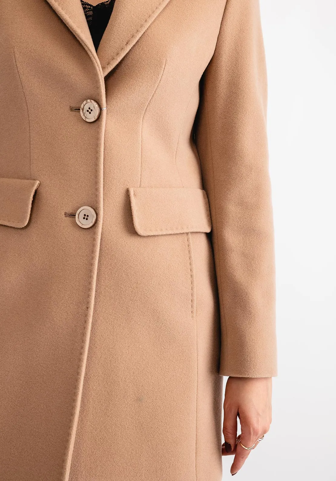 Christina Felix Classic Tailored Wool and Cashmere Blend Coat, Camel