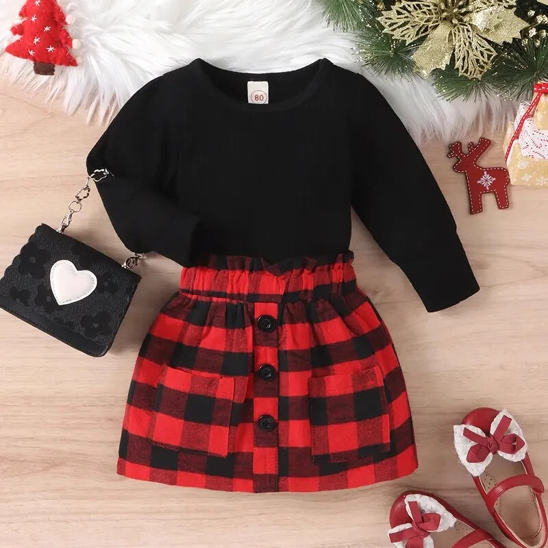 Christmas Knit Plaid Skirts Outfits