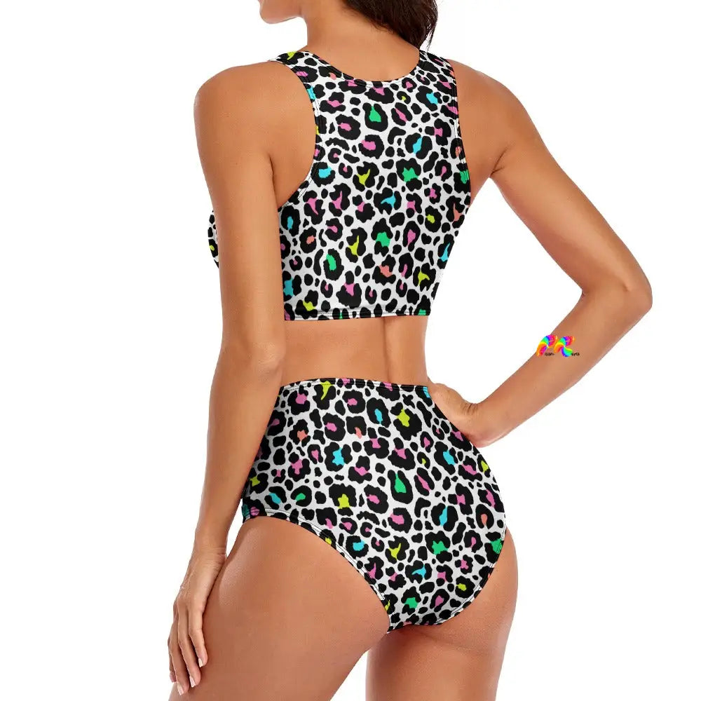 Colorful Leopard Split Top Bikini