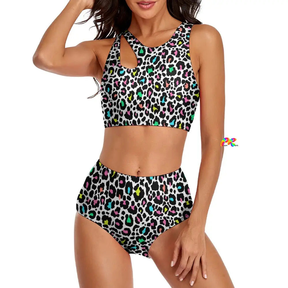 Colorful Leopard Split Top Bikini