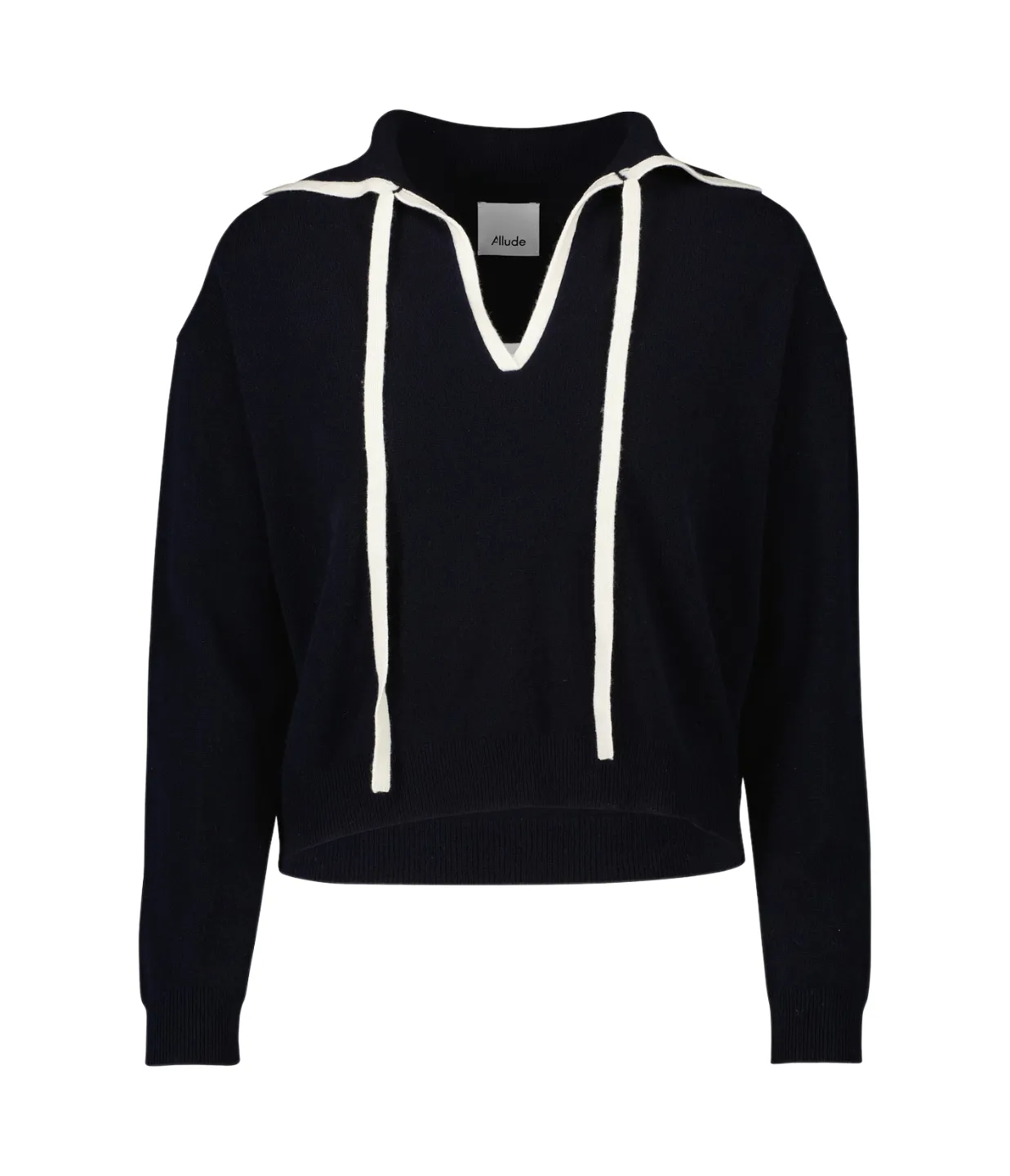 Contrast Collar Cashmere Sweater in Navy and White