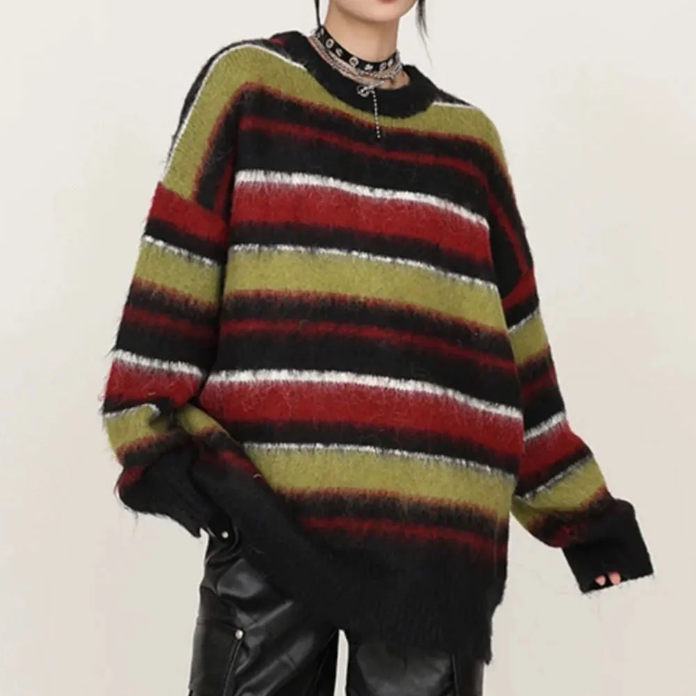 Cozy Reading Striped Oversized Sweater