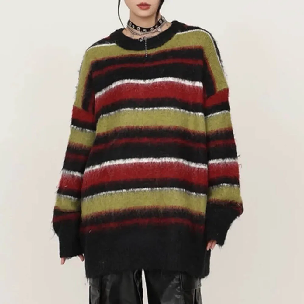 Cozy Reading Striped Oversized Sweater