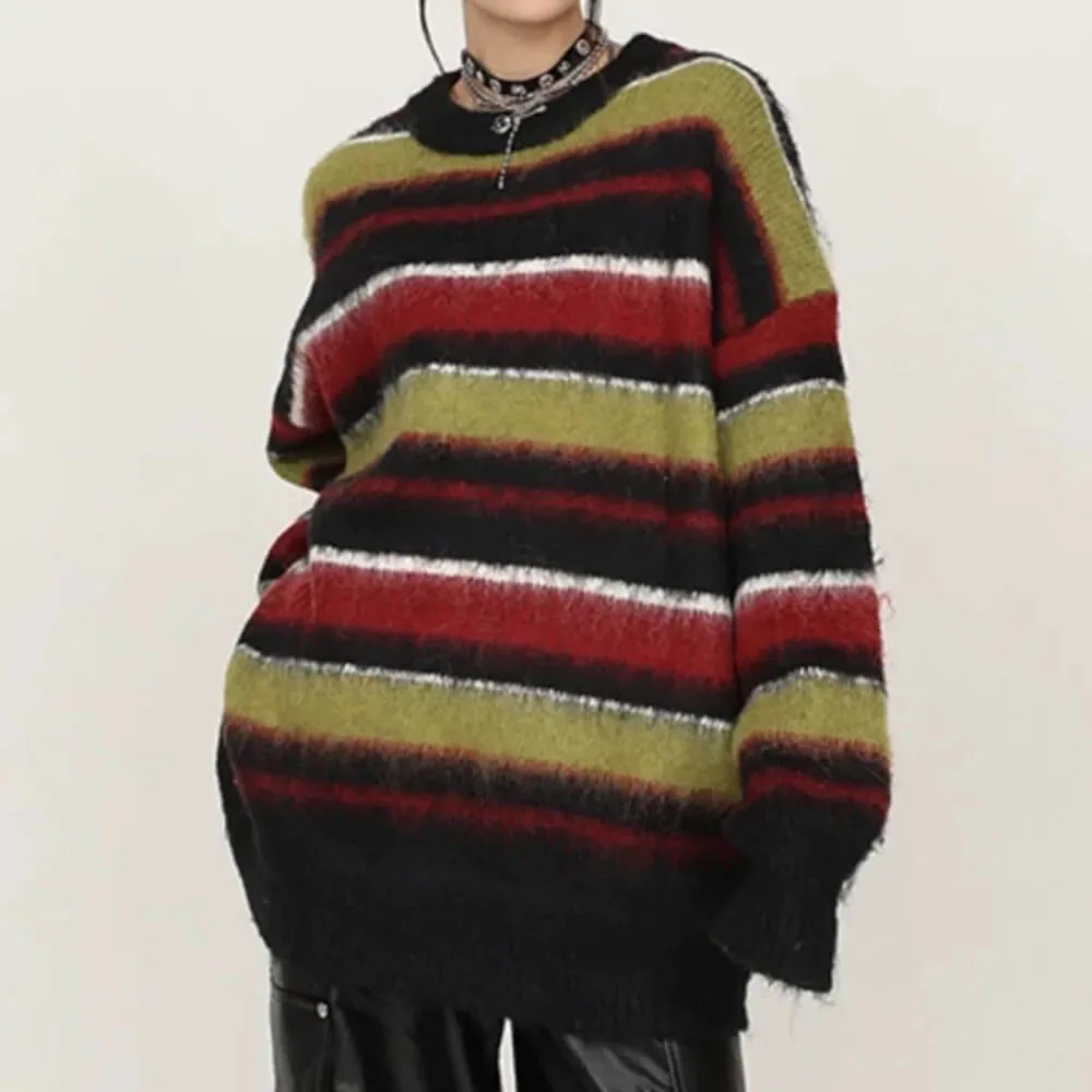 Cozy Reading Striped Oversized Sweater