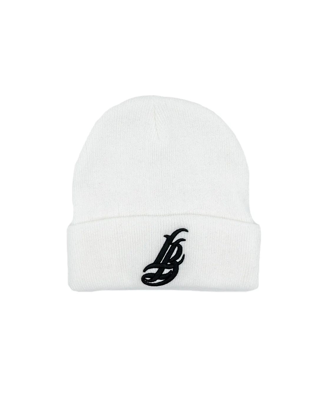 Cursive LB White Long Beanie