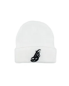 Cursive LB White Long Beanie