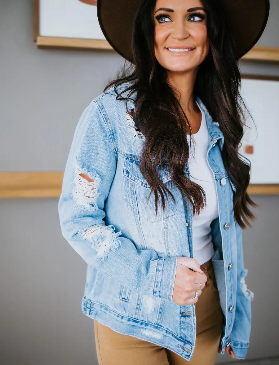 Curvy Zamora Distressed Denim Jacket