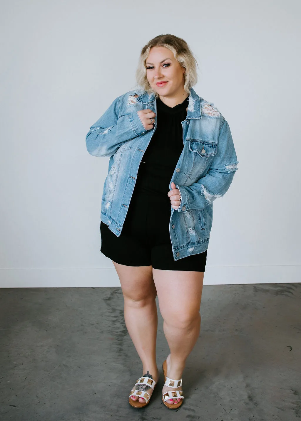 Curvy Zamora Distressed Denim Jacket