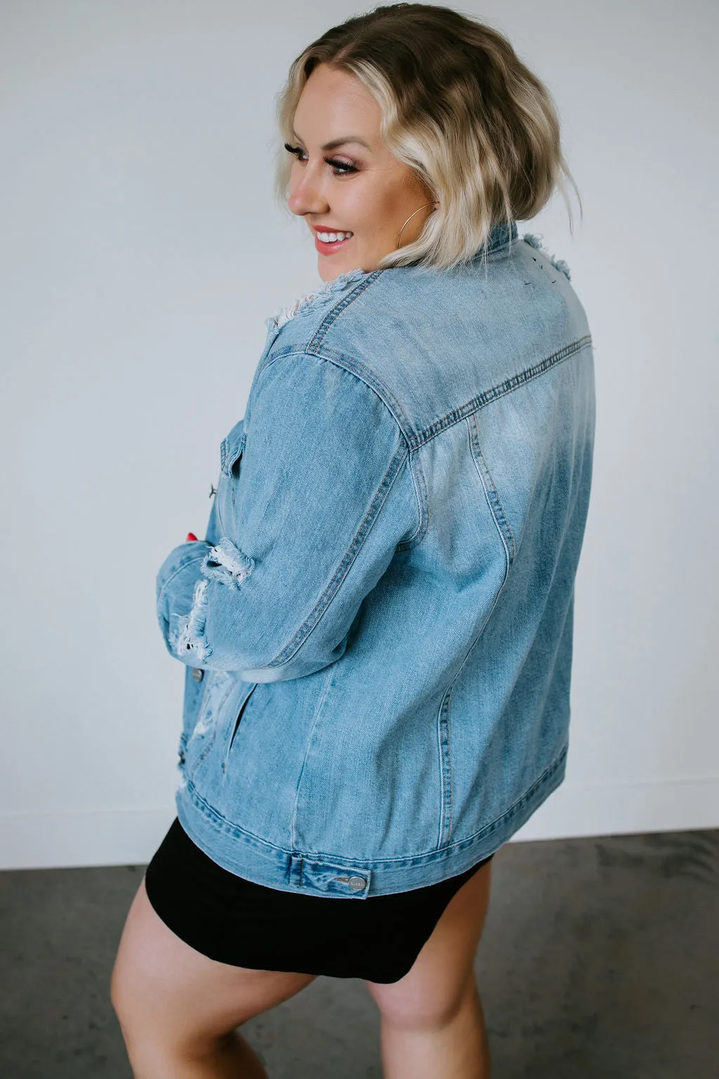 Curvy Zamora Distressed Denim Jacket