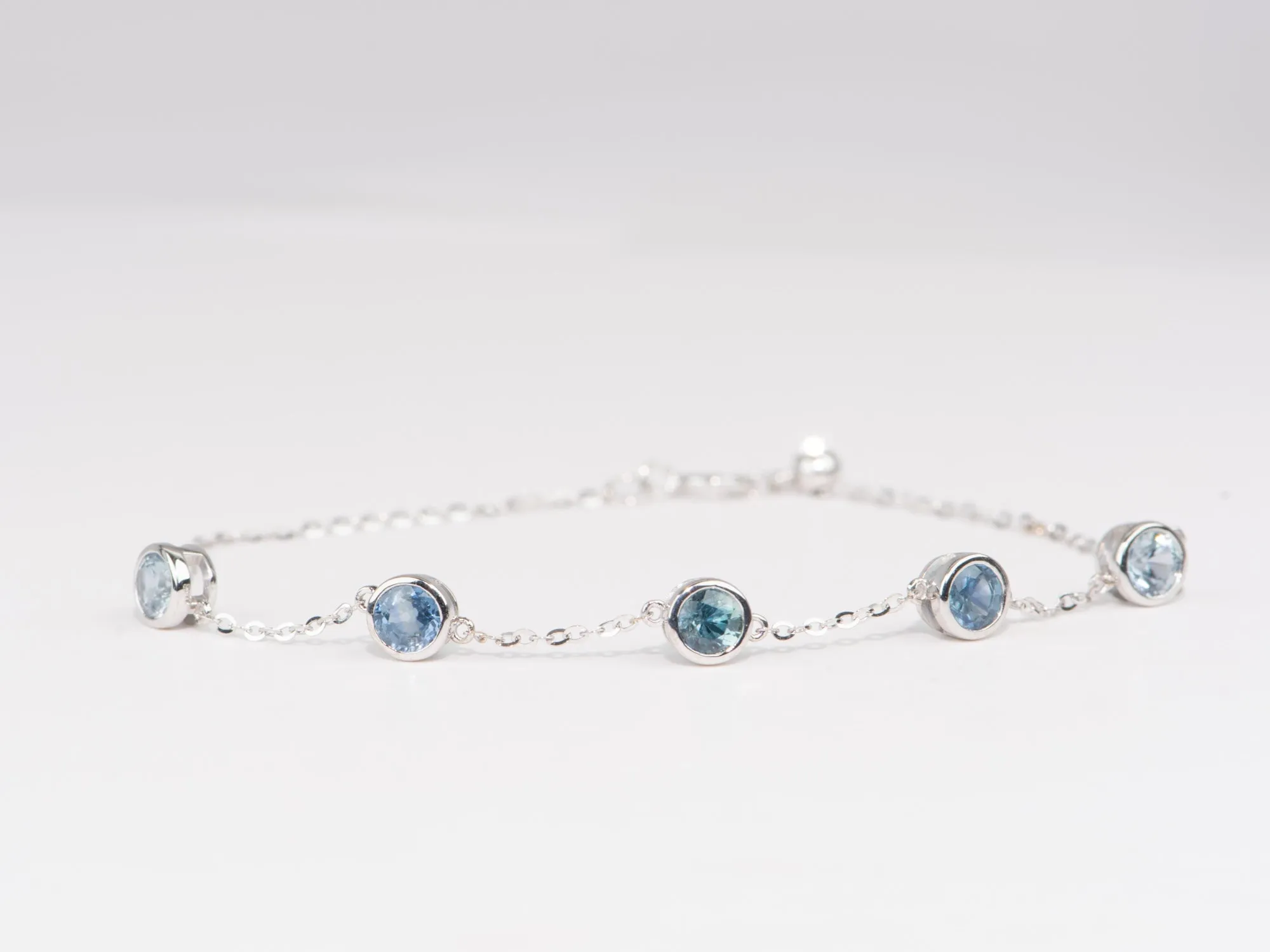 Custom Order for Anita*** 5pc Ombre Montana Sapphire Bezel Set Station Bracelet 14K White Gold R2096